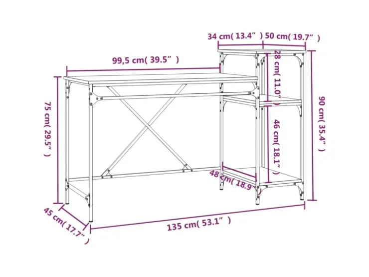 vidaXL Schreibtisch mit Regal Sonoma-Eiche 135x50x90 cm Holzwerkstoff 826710