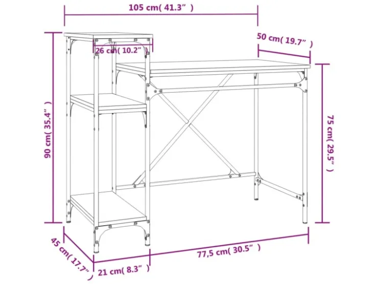 vidaXL Schreibtisch mit Regal Räuchereiche 105x50x90 cm Holzwerkstoff 826716* Weitere Regale
