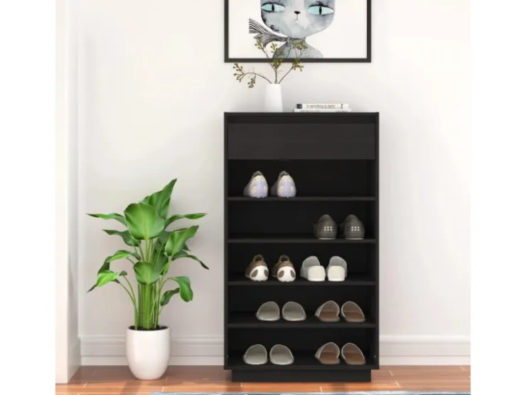 vidaXL Schuhregal 60x34x105 cm Massivholz Kiefer 813554* Regale Schwarz|Regale Massivholz