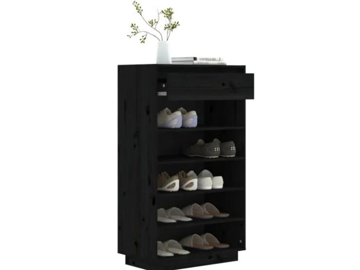 vidaXL Schuhregal 60x34x105 cm Massivholz Kiefer 813554* Regale Schwarz|Regale Massivholz