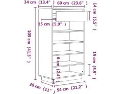 vidaXL Schuhregal 60x34x105 cm Massivholz Kiefer 813554* Regale Schwarz|Regale Massivholz