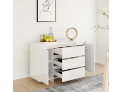 vidaXL Sideboard 3 Schubladen Hochglanz-Weiß 120x41x75cm Holzwerkstoff 809617