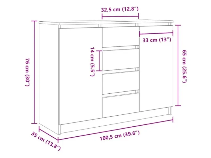 vidaXL Sideboard mit Schubladen Sonoma-Eiche 100,5x35x76 cm 3328446* Sideboards