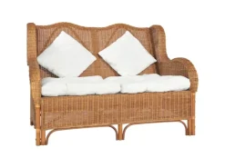 vidaXL 2-Sitzer-Sofa Hellbraun Natur Rattan und Leinen* Sofas