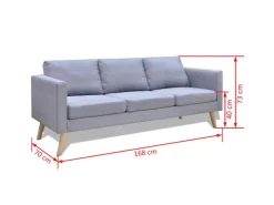 vidaXL Sofa 3-Sitzer Stoff Hellgrau* Kissenbezüge