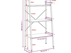 vidaXL Standregal mit 3 Böden Schwarz 56x35x108 cm