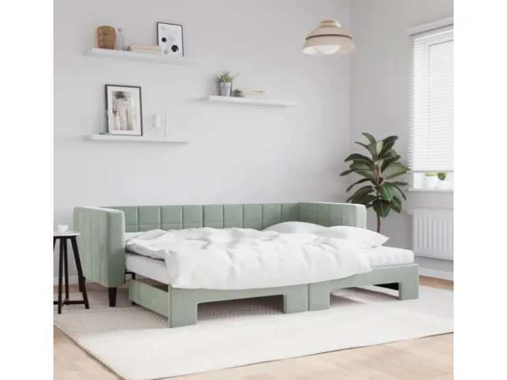 vidaXL Tagesbett Ausziehbar mit Matratzen Hellgrau 80x200 cm Samt1847498