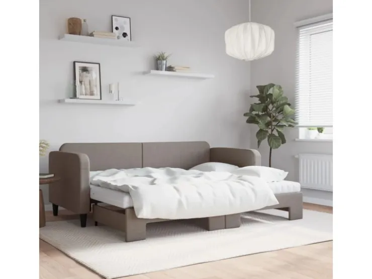 vidaXL Tagesbett Ausziehbar mit Matratzen Taupe 80x200 cm Stoff1897449