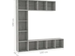 vidaXL 3-tlg. Bücher-/TV-Schrank Set Betongrau 180x30x180 cm