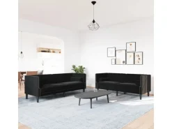 vidaXL 2-Tlg Chesterfield-Sofa-Set mit Nackenrollen Schwarz Samt 2144864* Sofas