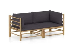 vidaXL 2-tlg Garten-Lounge-Set mit Dunkelgrauen Kissen Bambus Modell 1* Sofas