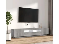 vidaXL 2-tlg. TV-Schrank-Set LED-Leuchten Grau Sonoma Holzwerkstoff 2* Wohnwände|TV-Wände