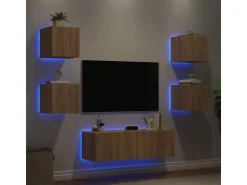 vidaXL 5-tlg. TV-Wohnwand mit LED-Leuchten Sonoma-Eiche* Wohnwände