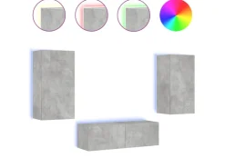 vidaXL 3-tlg. TV-Wohnwand mit LED-Leuchten Betongrau Modell 1* Wohnwände