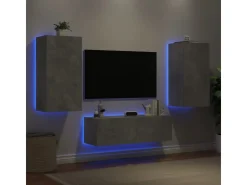 vidaXL 3-tlg. TV-Wohnwand mit LED-Leuchten Betongrau Modell 1* Wohnwände