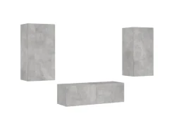 vidaXL 3-tlg. TV-Wohnwand mit LED-Leuchten Betongrau Modell 1* Wohnwände