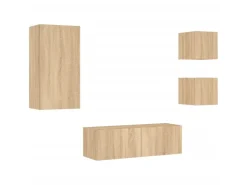 vidaXL 4-tlg. TV-Wohnwand mit LED-Leuchten Sonoma-Eiche Modell 2* Wohnwände|TV-Wände