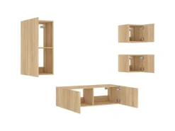vidaXL 4-tlg. TV-Wohnwand mit LED-Leuchten Sonoma-Eiche Modell 2* Wohnwände|TV-Wände