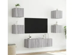 vidaXL 5-tlg. TV-Wohnwand mit LED-Leuchten Grau Sonoma