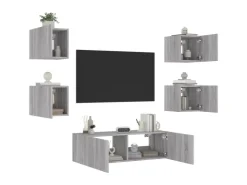 vidaXL 5-tlg. TV-Wohnwand mit LED-Leuchten Grau Sonoma