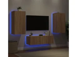 vidaXL 3-tlg. TV-Wohnwand mit LED-Leuchten Sonoma-Eiche* Wohnwände