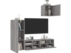 vidaXL 4-Tlg Wohnwand Grau Sonoma Holzwerkstoff 3216505