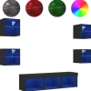 vidaXL 7-tlg. Wohnwand mit LED-Beleuchtung Schwarz Holzwerkstoff Modell 1