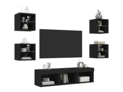 vidaXL 7-tlg. Wohnwand mit LED-Beleuchtung Schwarz Holzwerkstoff Modell 1