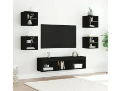 vidaXL 7-tlg. Wohnwand mit LED-Beleuchtung Schwarz Holzwerkstoff Modell 1