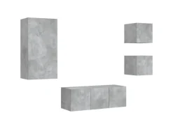 vidaXL 5-tlg. Wohnwand mit LED-Beleuchtung Betongrau Holzwerkstoff Modell 7