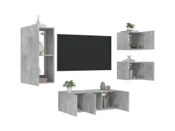 vidaXL 5-tlg. Wohnwand mit LED-Beleuchtung Betongrau Holzwerkstoff Modell 7