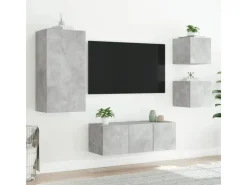 vidaXL 5-tlg. Wohnwand mit LED-Beleuchtung Betongrau Holzwerkstoff Modell 7