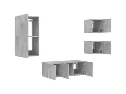 vidaXL 5-tlg. Wohnwand mit LED-Beleuchtung Betongrau Holzwerkstoff Modell 7