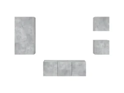 vidaXL 5-tlg. Wohnwand mit LED-Beleuchtung Betongrau Holzwerkstoff Modell 7