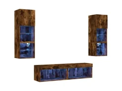 vidaXL 6-Tlg Wohnwand mit LED-Beleuchtung Räuchereiche Holzwerkstoff 3216619* Wohnwände