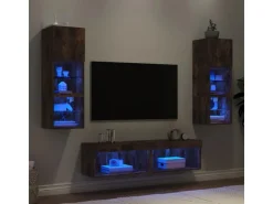 vidaXL 6-Tlg Wohnwand mit LED-Beleuchtung Räuchereiche Holzwerkstoff 3216619* Wohnwände