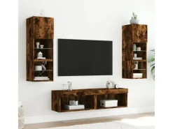 vidaXL 6-Tlg Wohnwand mit LED-Beleuchtung Räuchereiche Holzwerkstoff 3216619* Wohnwände