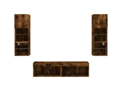 vidaXL 6-Tlg Wohnwand mit LED-Beleuchtung Räuchereiche Holzwerkstoff 3216619* Wohnwände