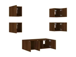 vidaXL 6-tlg. Wohnwand mit LED-Beleuchtung Braun Eichen-Optik Modell 7