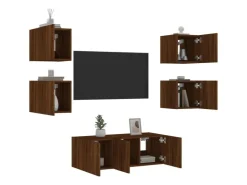 vidaXL 6-tlg. Wohnwand mit LED-Beleuchtung Braun Eichen-Optik Modell 7