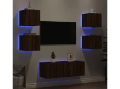 vidaXL 6-tlg. Wohnwand mit LED-Beleuchtung Braun Eichen-Optik Modell 7