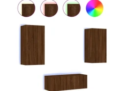 vidaXL 4-tlg. Wohnwand mit LED-Beleuchtung Braun Eiche Holzwerkstoff Modell 8* Wohnwände