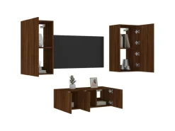 vidaXL 4-tlg. Wohnwand mit LED-Beleuchtung Braun Eiche Holzwerkstoff Modell 8* Wohnwände