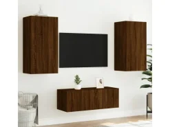 vidaXL 4-tlg. Wohnwand mit LED-Beleuchtung Braun Eiche Holzwerkstoff Modell 8* Wohnwände