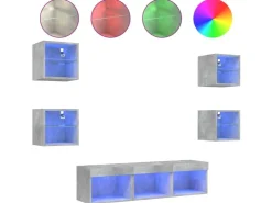 vidaXL 7-tlg. Wohnwand mit LED-Beleuchtung Betongrau Holzwerkstoff* Wohnwände