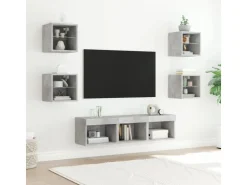 vidaXL 7-tlg. Wohnwand mit LED-Beleuchtung Betongrau Holzwerkstoff* Wohnwände