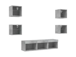 vidaXL 7-tlg. Wohnwand mit LED-Beleuchtung Betongrau Holzwerkstoff* Wohnwände