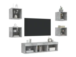 vidaXL 7-tlg. Wohnwand mit LED-Beleuchtung Betongrau Holzwerkstoff* Wohnwände