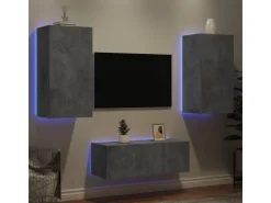 vidaXL 4-tlg. Wohnwand mit LED-Beleuchtung Betongrau Holzwerkstoff Modell 5