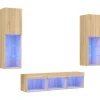 vidaXL 5-tlg. Wohnwand mit LED-Beleuchtung Sonoma-Eiche Holzwerkstoff Modell 2
